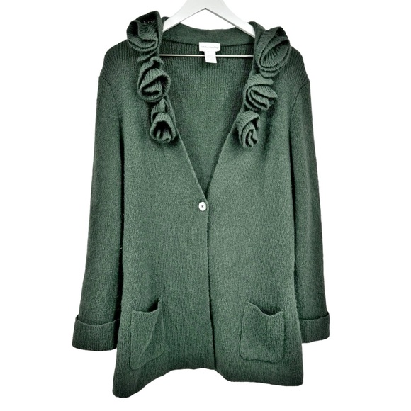 Soft Surroundings Rosette Longline Cardigan Alpaca Wool Green Size Large - Picture 1 of 6